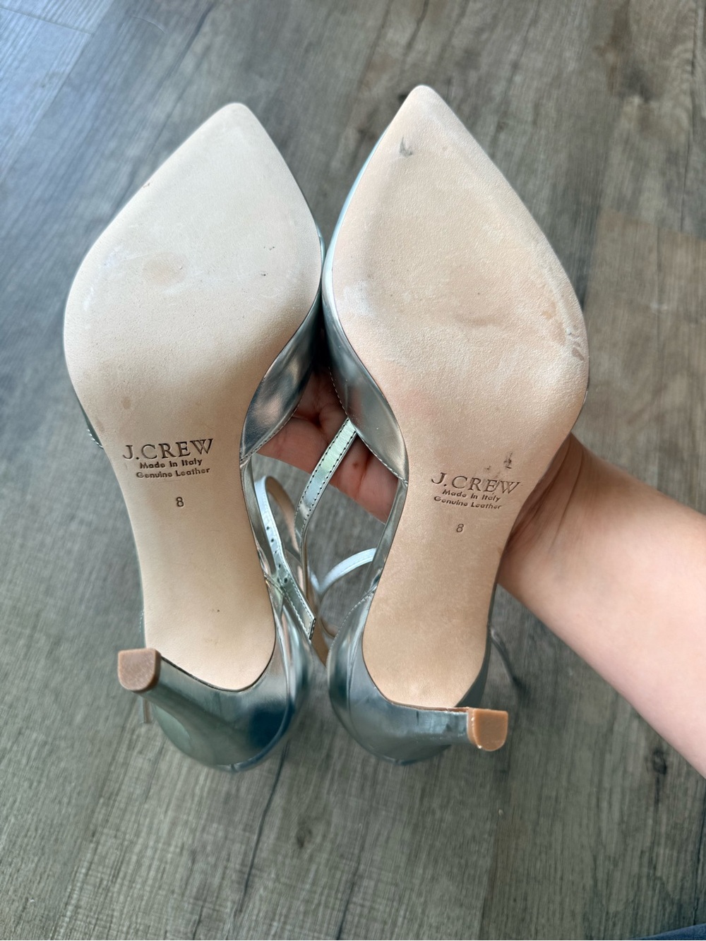 J. Crew Silver Pointed-Toe Double Ankle Strap Heels - Picture 6 of 7